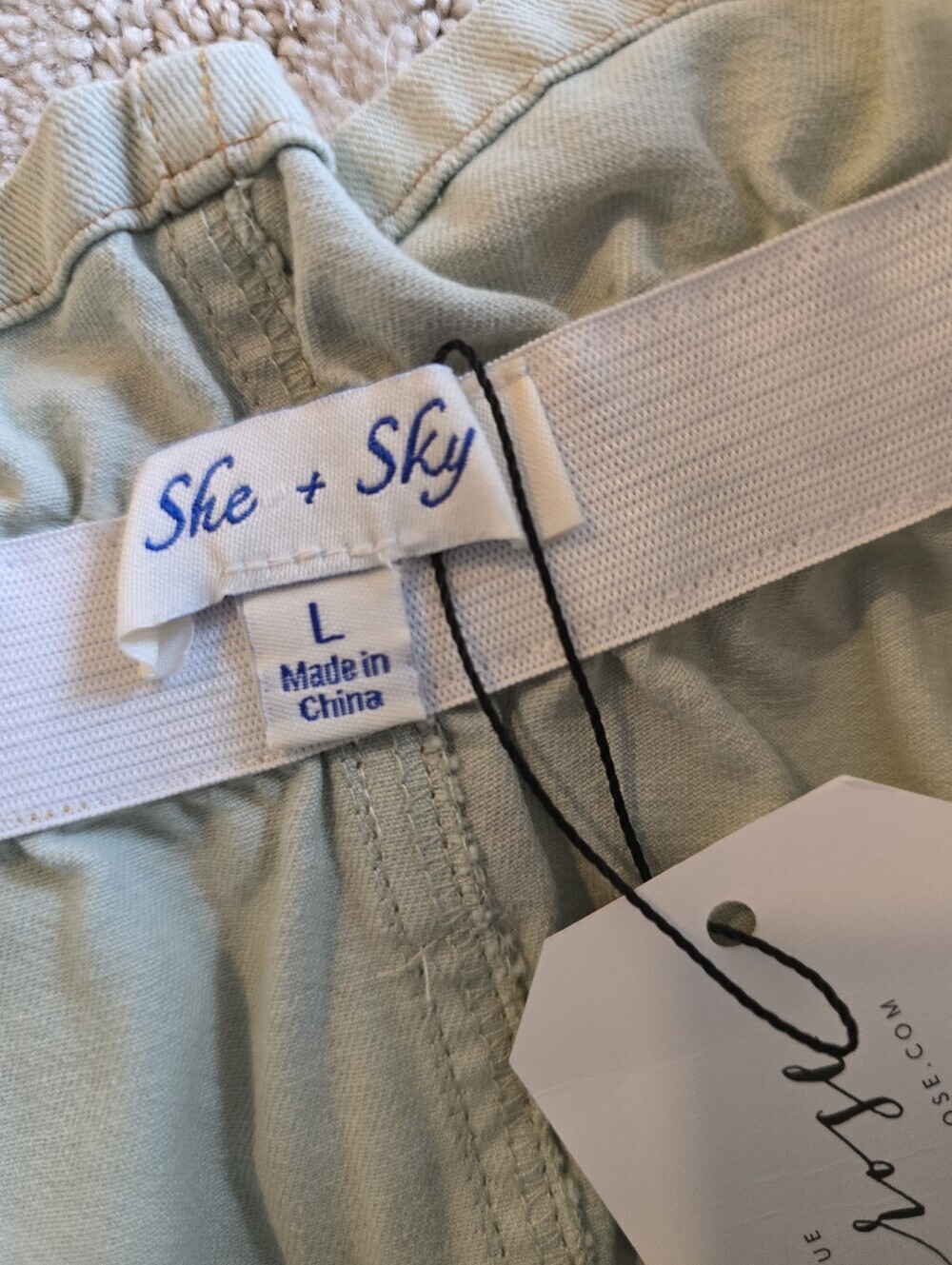 NWT! She + Sky Sage Blue Wash Paperbag Waist Cuffed Shorts - Picture 3 of 3
